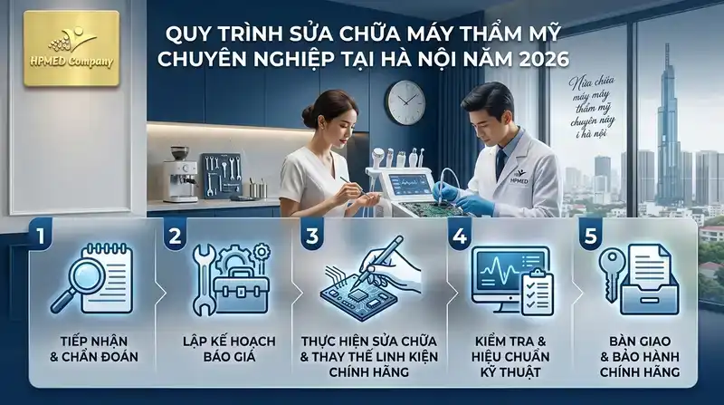 Dịch Vụ Sửa Máy Spa Hà Nội Uy Tín, Linh Kiện Chính Hãng 2026 2 Quy trình sửa chữa máy thẩm mỹ chuyên nghiệp tại Hà Nội năm 2026