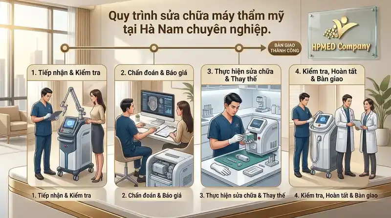 Dịch vụ sửa máy spa Hà Nam uy tín, chuyên nghiệp 2026 2 Quy trình sửa chữa máy thẩm mỹ tại Hà Nam chuyên nghiệp