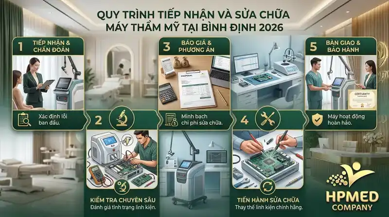 Quy trình tiếp nhận và sửa chữa máy thẩm mỹ tại Bình Định 2026