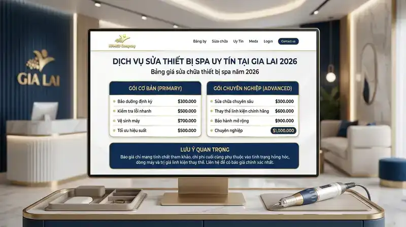 Dịch vụ sửa máy spa Gia Lai uy tín, chuyên nghiệp 2026 3 Bảng giá sửa chữa thiết bị spa năm 2026 và lưu ý quan trọng