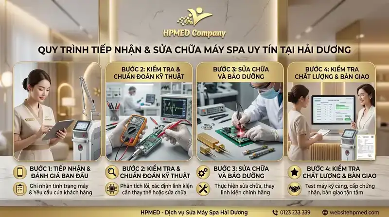 Dịch vụ sửa máy spa Hải Dương uy tín, nhanh chóng 2026 3 Quy trình tiếp nhận và sửa chữa máy spa uy tín