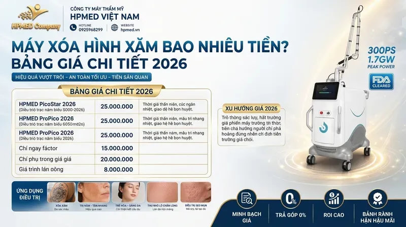 Máy xóa hình xăm bao nhiêu tiền? Bảng giá chi tiết 2026